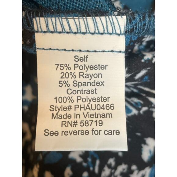 NY Collection Womens V-Neck Blouse Back Button 3/4 Sleeve Hi-Low Hem PXL Blue - Picture 5 of 8